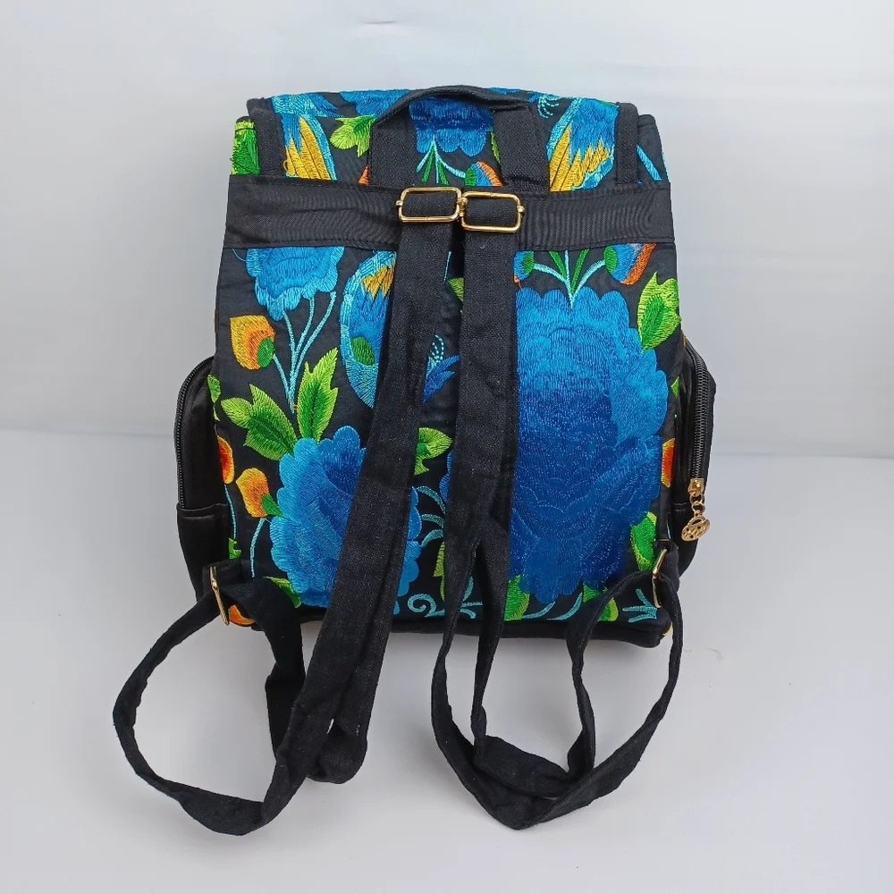 Embroidered floral multicolor backpack 100%‎ mexican art new